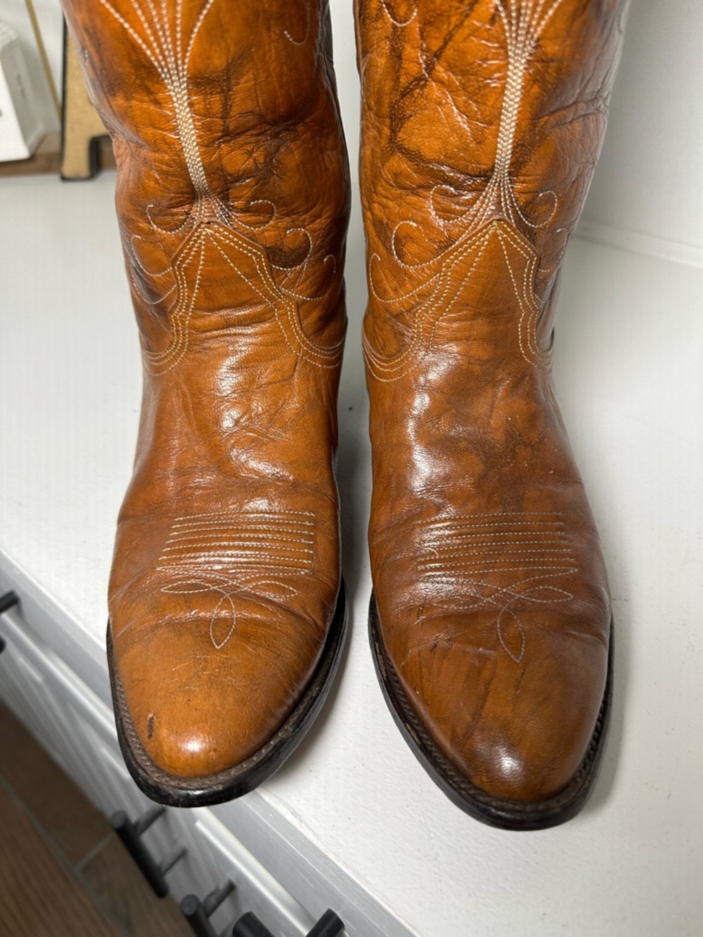 Vintage Nocona Cowboy Boots Men 8D Women 9.5 Tan Brown Leather Western Boots USA - Picture 3 of 10